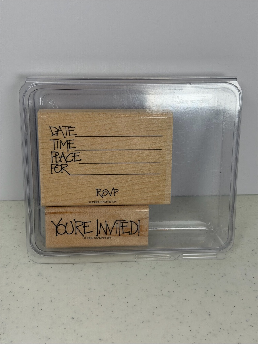 Stampin' Up! Retired Wood Rubber Stamp Set - Natural Wood, Black Inked Text
